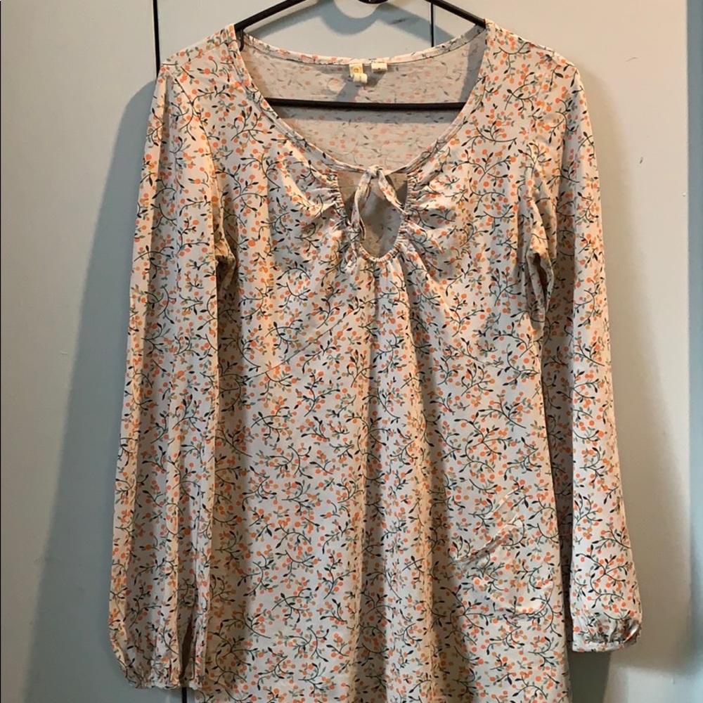 Anthropologie Little Yellow Button floral tunic